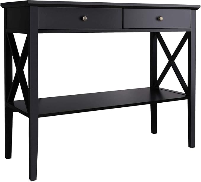 ChooChoo Console Table with Drawers, Narrow Wood Accent Sofa Table Entryway Table with Storage Shelf for Entryway, Front Hall, Hallway, Living Room, Black