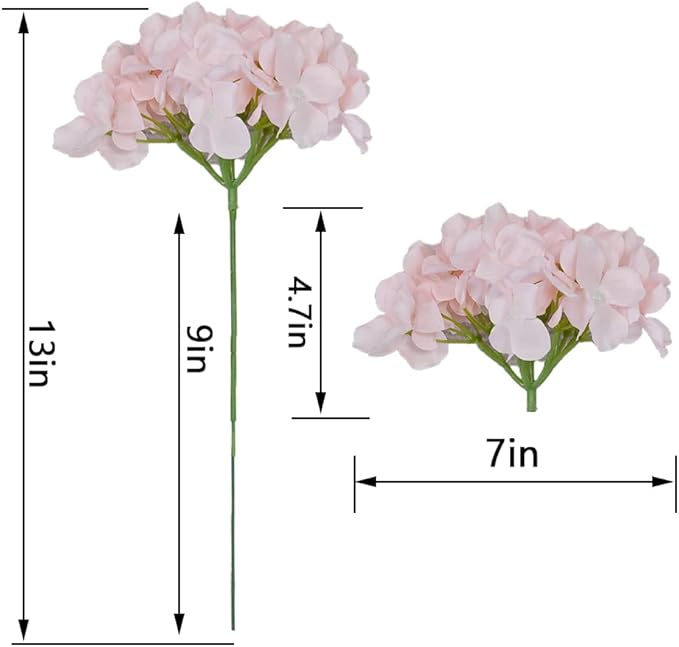 10Pcs Artificial Hydrangea Flowers Blush Heads Fake Hydrangea Silk Flowers for Wedding Centerpieces Bouquets DIY Floral Decor Home Decoration with Stems(VASE NOT Included)
