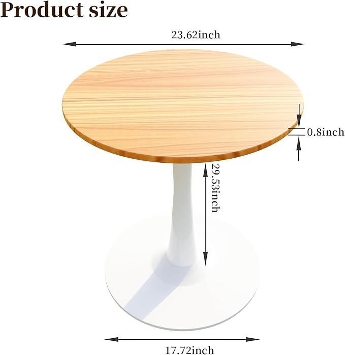 23.62" Small Round Dining Table for 2 – Mid-Century Pedestal Tulip Table with Sturdy Metal Base, Compact 2-Seater Kitchen or Dining Room Table for Small Spaces, Apartments, Breakfast Nook, Living Room