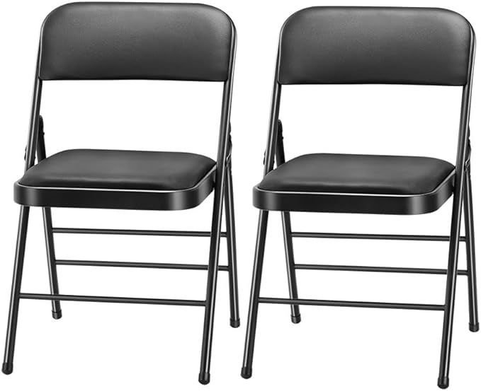 Amazing for less Pack of 2 (Fabric/Vinyl) Steel Frame Metal Foam Padded Folding Chairs (Black, Gray, White) (2-Pack - Vinyl Black)