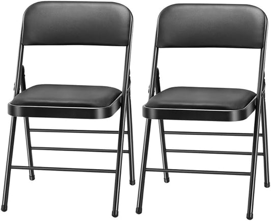 Amazing for less Pack of 2 (Fabric/Vinyl) Steel Frame Metal Foam Padded Folding Chairs (Black, Gray, White) (2-Pack - Vinyl Black)