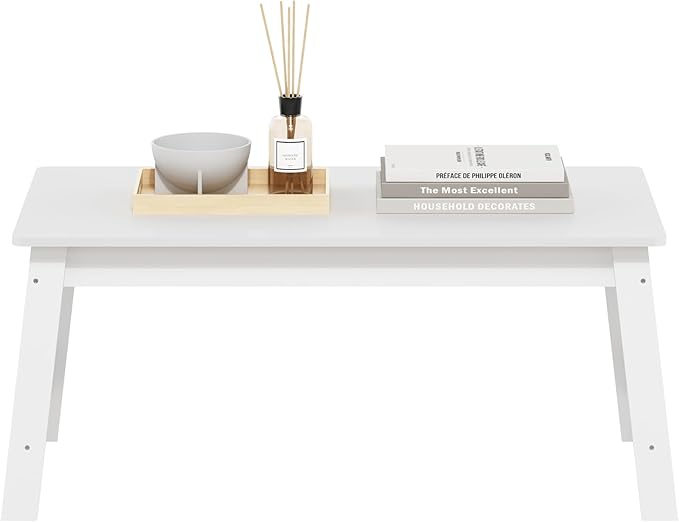 Furinno Beginning Coffee Table, Modern Coffee Table with H-Legs, Side Table, for Living Room, Bedroom, Home Office, White