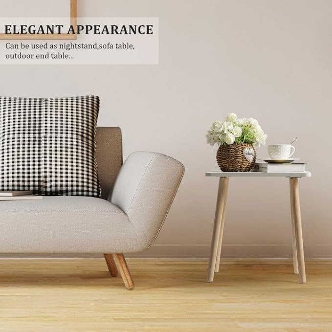 FORAOFUR White End Tables Set of 2, Small Side Tables Accent Tables Living Room, Boho Side Table with Wooden Legs, Easy Assembly