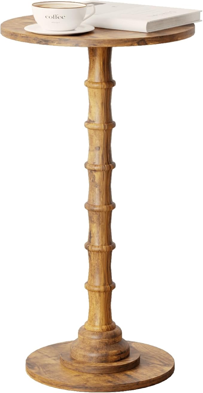 Round Side Table, Modern Drink Table for Small Spaces, Small End Table with Solid Wood Leg for Living Room, Bedroom, Corners, and Office (Rustic Brown)