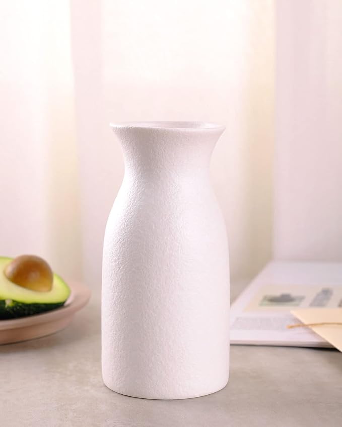 WHJY 6 inch White Nordic Minimalist Matte Handmade Ceramic Vases, Japanese Zen Stoneware Flowerware, Floral Decorations, for Living Room, Study, Bedroom, Balcony, Bar - Short White
