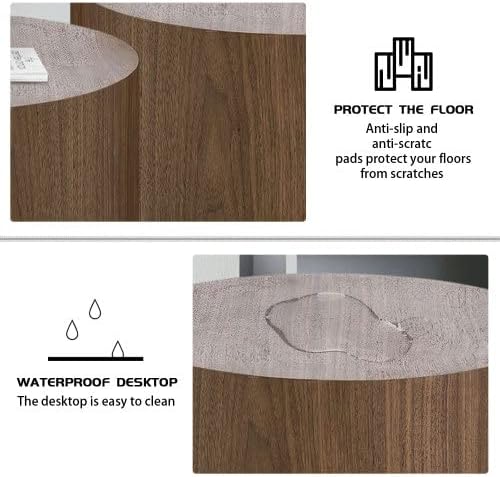 Small Coffee Table Nesting End Table Set of 2, Round Coffee Table Wood Side Table Circle Accent Tables for Small Spaces Living Room Bedroom Balcony Office, Walnut