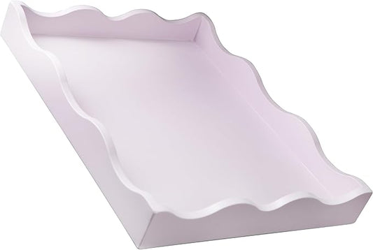 Wooden Scallop Serving Tray - for Coffee Table, Breakfast, Dinner Kitchen Living Room Bedroom, and Home Decor for All Occasions (Pastel Purple, M)