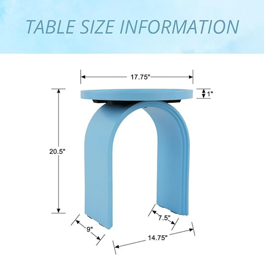 Round Side Table, Modern Wood End Table with Sturdy Base, Small Blue Drink Table for Living Room, Bedroom and Small Spaces