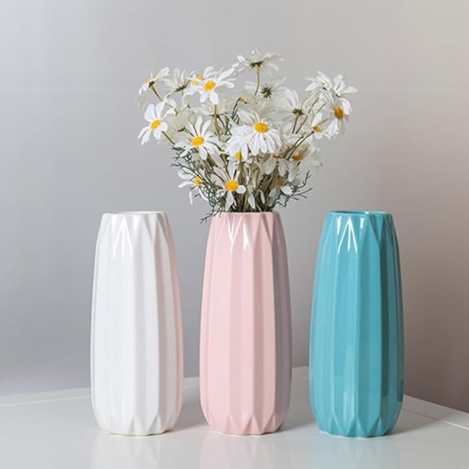 White Ceramic Vase 9.1 Inch - Glossy Minimalist Nordic Flower Vase for Home Decor, Perfect for Dried/Fresh Flowers, Wedding Centerpiece, Housewarming Gift for Christmas, Mother’s Day, Valentine’s Day