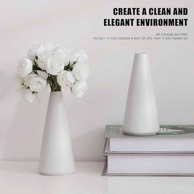 2-Piece White Matte Ceramic vase Set, Farmhouse Decoration, Decorative vase, Suitable for Kitchen, Bedroom, Office, Living Room, Bathroom, and Shelf Center Dining Table Decoration