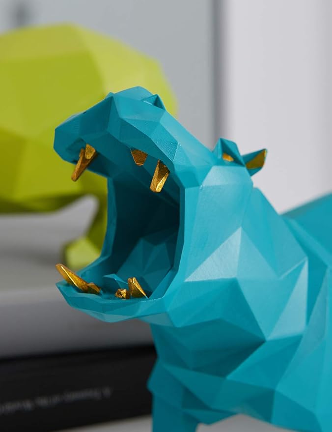 HAUCOZE Hippo Gifts Statue Animal Scupture Figurine Modern Decor Arts Polyresin Green 7.1 inch