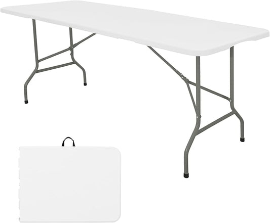 Folding Table 5 FT Camping Table Portable Heavy Duty Plastic Rectangular Outdoor Dining Table Steel Legs Fold-in-Half with Carrying Handle for Indoor,Picnic,Party,Wedding,Events(White)
