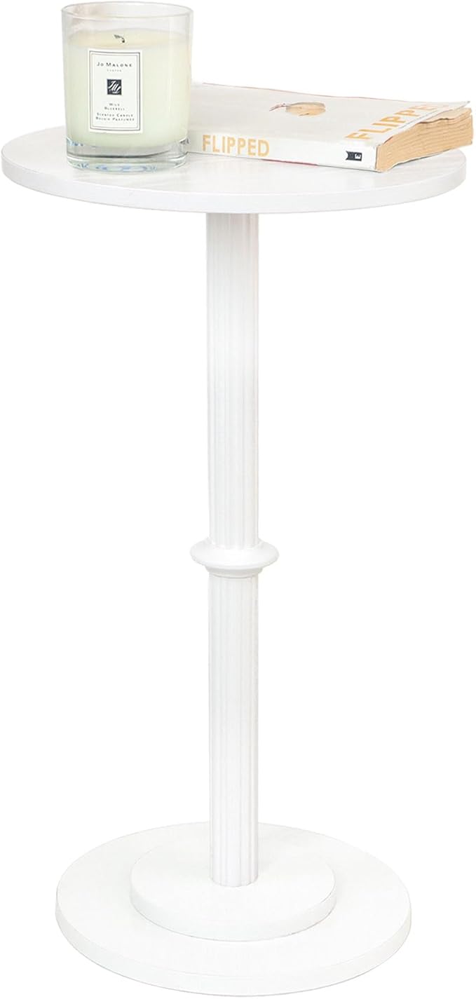 MaxSmeo Drink Table, Small Side Table for Small Spaces, Modern Round End Table with Fluted Wood Leg, White