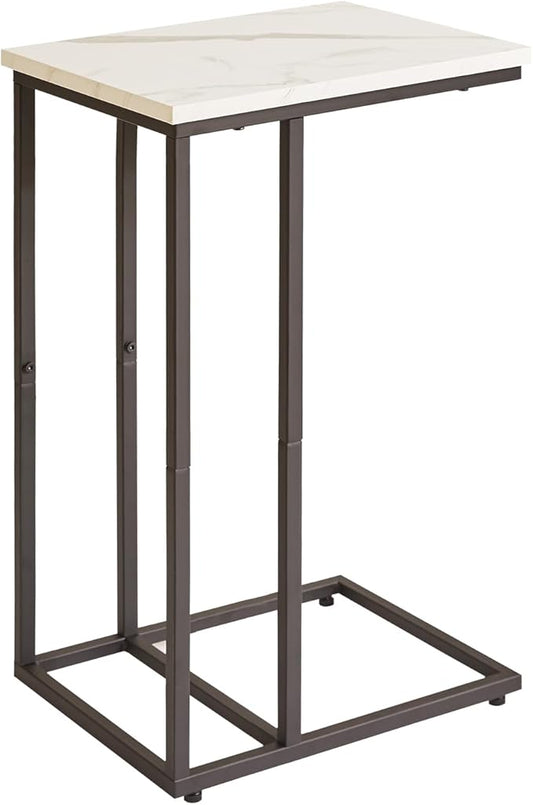 Side Table Small End Table C Shaped, Slide Under Laptop Desk for Couch, Living Room Side Table, TV Trays for Eating on Couch, Faux Marble+Black YD-TM051B