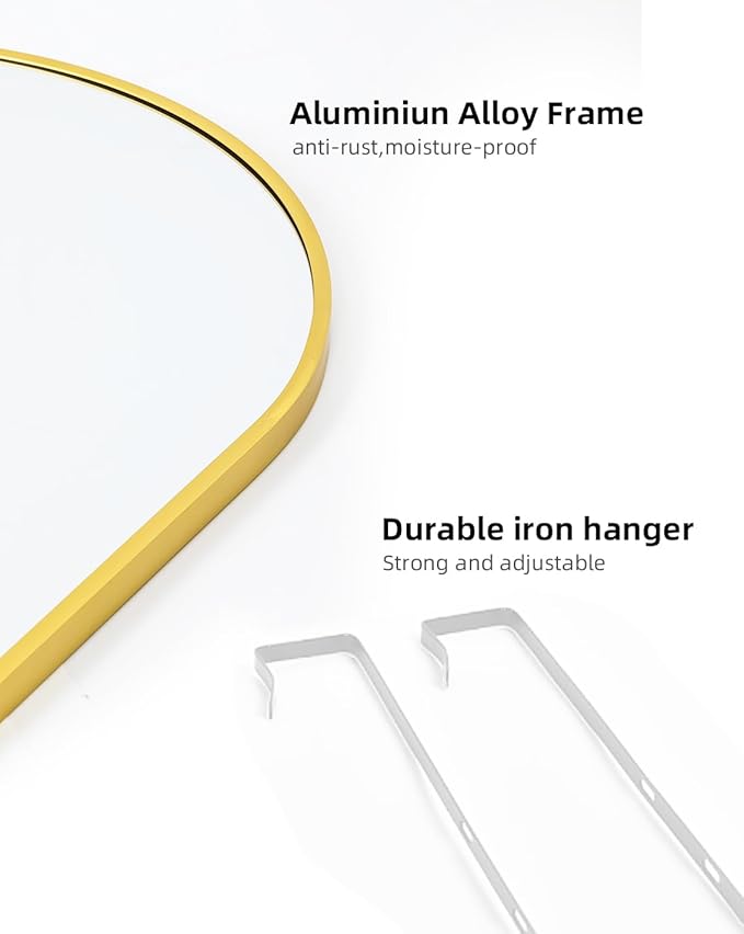 16" x 50" Adjustable Height Over The Door Mirror, Full Length Hanging Door Mirror with Shatterproof Tempered Glass Aluminum Alloy Frame for Bedroom, Living Room, Bathroom, Dorm, Gold