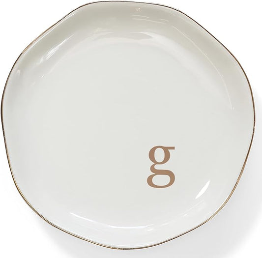 HOME SMILE Initials Ring Dish Jewery Tray with Personalized G-Monogrammed Engagement Wedding Gifts for Friends,Sister,Birthday Christmas Gifts for Women,Ceramic White