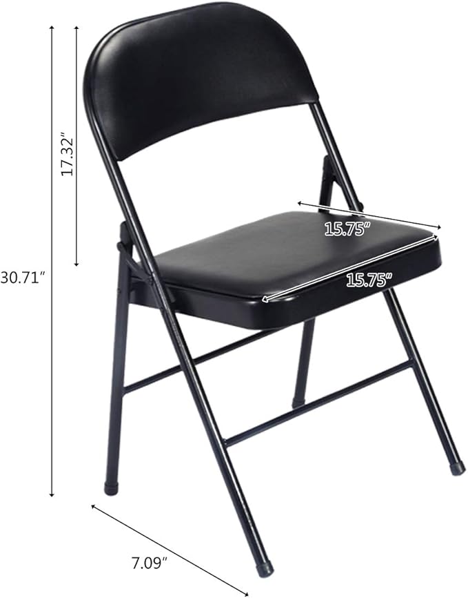 4 Pack Black Folding Chairs with Padded Seat & Back, Metal Frame Foldable Chairs, Portable & Stackable for Indoor Outdoor, Office, Party, Wedding, Conference
