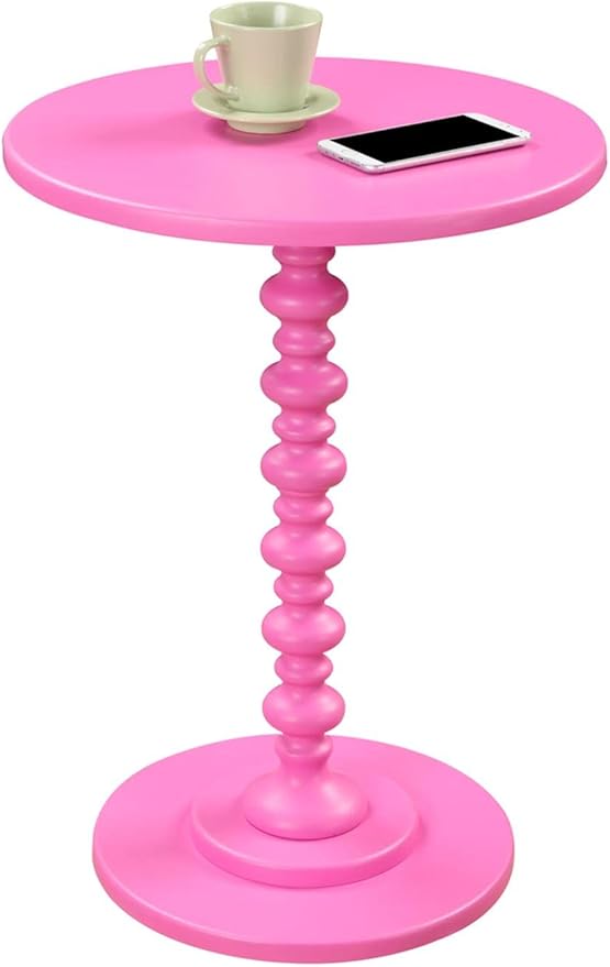Convenience Concepts Palm Beach Spindle Table 17.75" - Traditional Round End Table for Living Room, Turned Solid Wood Side Table, Classic Display Pedestal Table, Pink