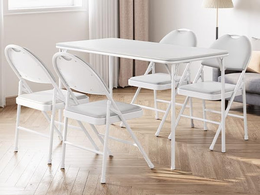 5-Piece Rectangle Folding Table and Chairs Set, Foldable Portable Card Table and Chairs, Scratch & Stain Resistant Tabletop, for Dining Room, Living Room, Office, Camping, Gatherings, Gray