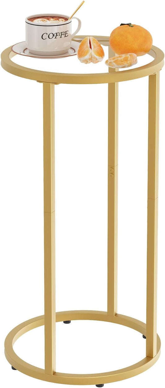 Easy Paws C Table Side End Table, Small Round Couch Sofa Tray Snack Table for Living Room, Bedroom,Accent Coffee Table,TV Tray Table for Small Space, Nightstand with Metal Frame(Gold)