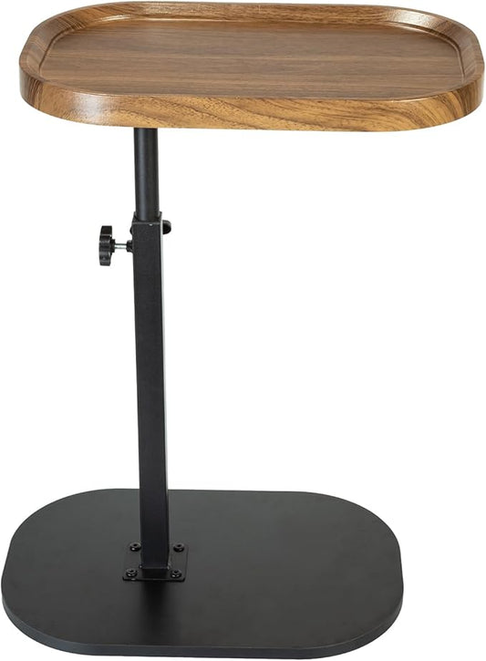 C Shaped End Table for Couch, Sofa Armrest Tray Table with Adjustable Height, 360° Swivel Sofa Bed Bathroom TV Tray for Living Room,Bed Side, Bedroom,Study and Small Spaces(Walnut Color)