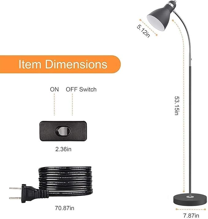 LEPOWER Floor Lamp, Metal Standing Lamp with Adjustable Gooseneck, Heavy Metal Base, Reading Pole Lamp for Office, Black Floor Lamps for Bedroom, Living Room