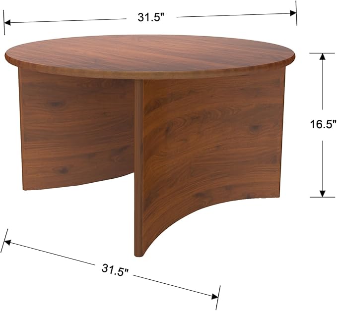 31.5" Mid Century Modern Coffee Table for Living Room, Round Table with Rubber Legs, Small Unique Cocktail Tea Table for Living Room Bedroom Apartment Small Space, Walnut