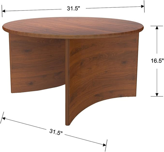 31.5" Mid Century Modern Coffee Table for Living Room, Round Table with Rubber Legs, Small Unique Cocktail Tea Table for Living Room Bedroom Apartment Small Space, Walnut