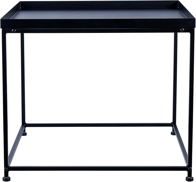 MyGift 24-inch Modern Tray Top End Table - Matte Black Metal Square Side Table or Nightstand
