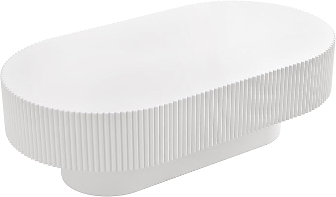43.3" Oval Wood Coffee Table Modern White Fluted Coffee Tables for Living Room Drum Coffee Table with Sturdy Pedesta Circular Center Table for Apartment Living Room,Easy Assembly, White
