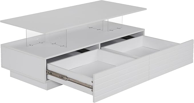 Merax 47.2" Modern Rectangular LED Lights Coffee Table with 2 Drawers, White