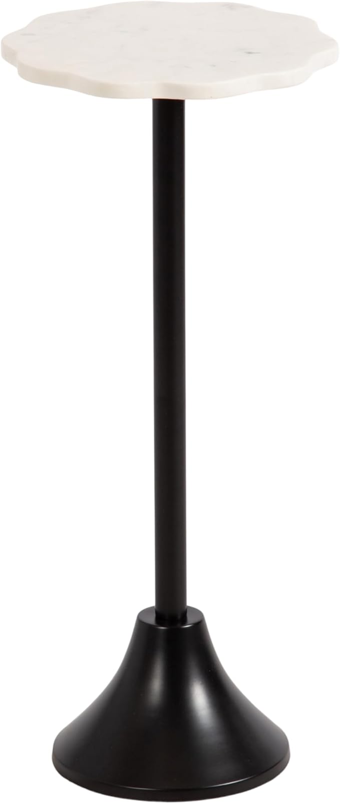 Kate and Laurel Sanzo Modern Pedestal Drink Table, 10 x 10 x 23, White Marble and Black, Decorative End Table with Scalloped Marble Tabletop for Use as Small Plant Stand or Cute Martini Table