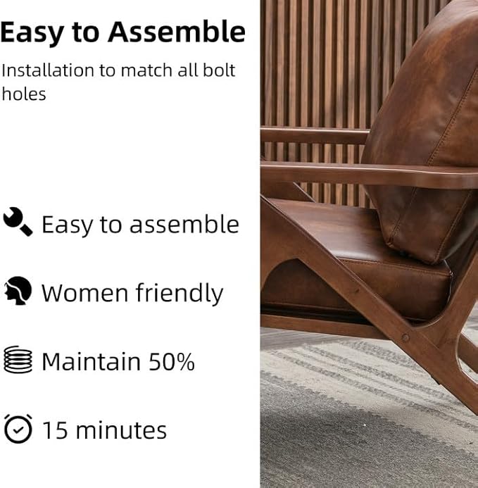 INZOY Mid-Century Modern Accent Chair Set of 2, PU Leather Living Room Chair and Soft Thick Padded Armchair for Living Room Bedroom Reception with Removable Upholstered Cushions, Reddish Brown