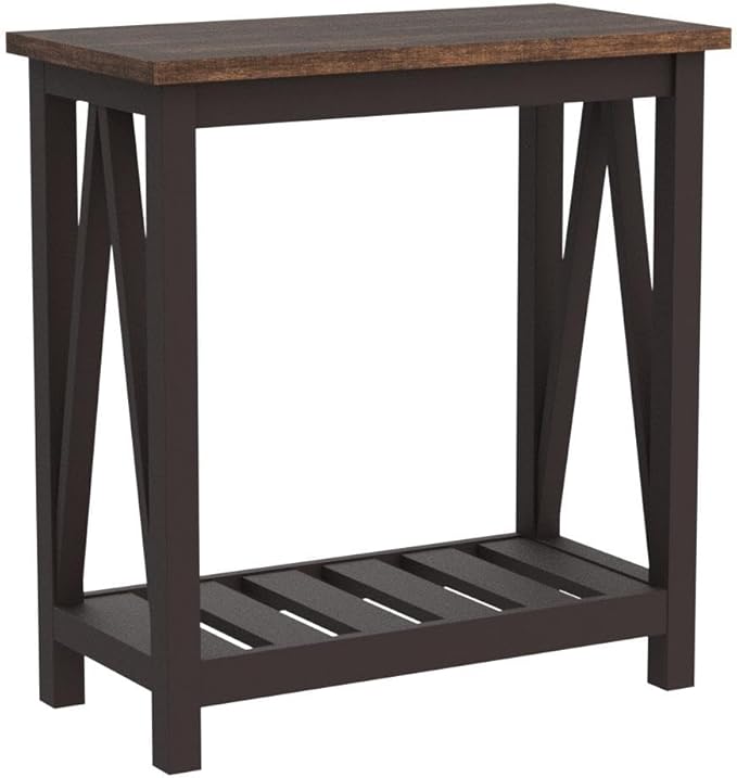 ChooChoo Farmhouse End Table, Rustic Vintage Narrow End Side Table with Storage Shelf for Small Spaces, Nightstand Sofa Table for Living Room, Bedroom Espresso 2 Pack