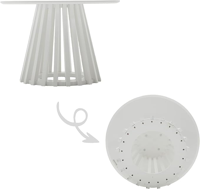 LukeAlon 24" Round Coffee Table, Mid Century Modern Wooden Center Table with Columnar Wood Strips Base Sofa Side Table Circle Tables for Living Room Small Space, White