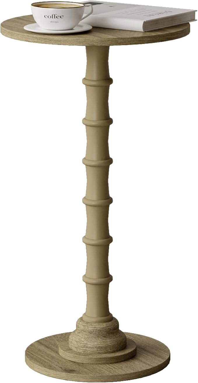 Round Side Table, Modern Drink Table for Small Spaces, Small End Table with Solid Wood Leg for Living Room, Bedroom, Corners, and Office (Grey Oak)