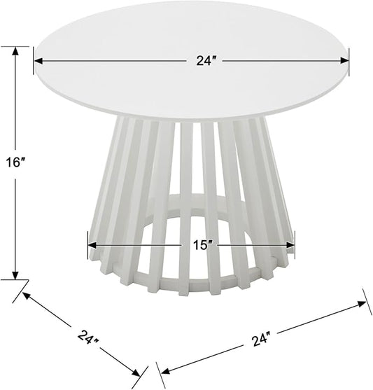 Round Coffee Table, Modern Small Side Table for Living Room, White, 24Inch