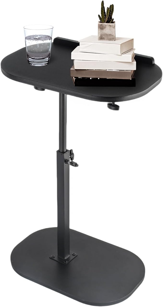 Side Table TV Tray for Couch,90° Tiltable TV Tray Table Height Adjustable 360° Swivel C Shaped End Table for Small Spaces,Bedside Bathroom Living Room(Walnut Color) (Tiltable Black)