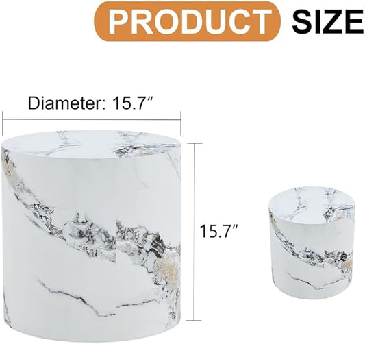 Round Side Table, End Table Living Room Tables, Faux Marble Sofa Couch Tables, Bedside Table Nightstand for Small Spaces, Bedroom
