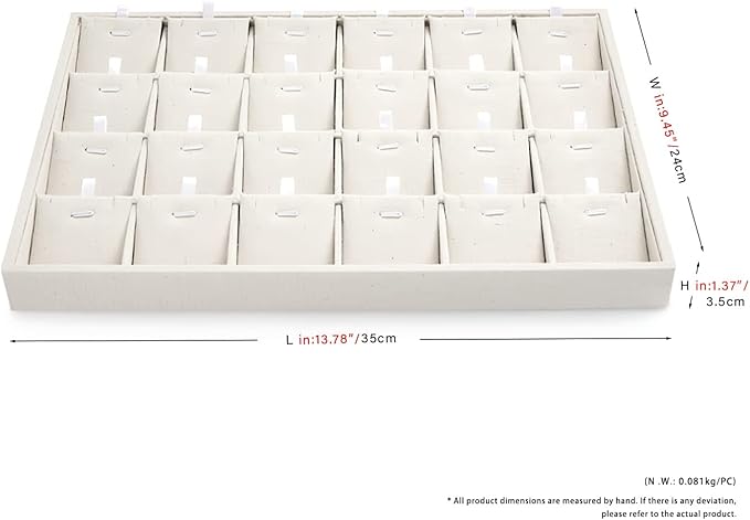 24 Grids Linen Necklace Tray Jewelry Display Tray Necklace Holder Organizer for Drawers With Removable Jewelery Cards Pendant Bracelet Storage (Beige)