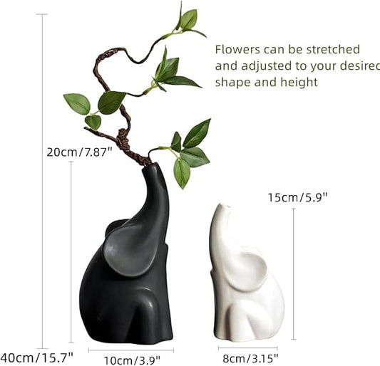 Loving Pair of Elephants,with Flower,Modern Ceramic Decor Statue,Good Luck Elephant,for Bookshelf Living Room Office Table Shelf Decorations.Gifts for Lover, Wife, Mother.