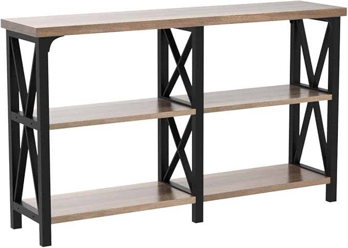 IBF Rustic Console Table, Industrial Wood and Metal Sofa Table, Hallway Entry Table for Home Living Room, Long Horizontal Bookshelf Entryway Table with Retro Vintage Storage Shelf, Rustic Oak, 47 Inch
