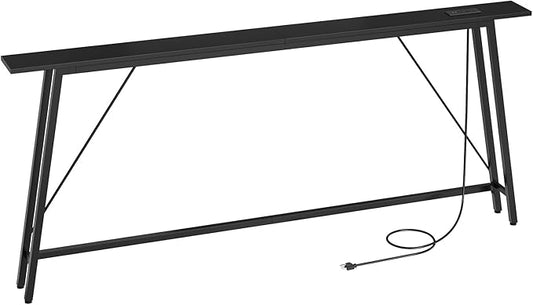 70.9" Couch Table Behind Sofa, Narrow Console Table with Outlet, Skinny Sofa Tables Narrow Long, Long Entryway Tables for Hallway, Entryway, Living Room, Black CT185UBB