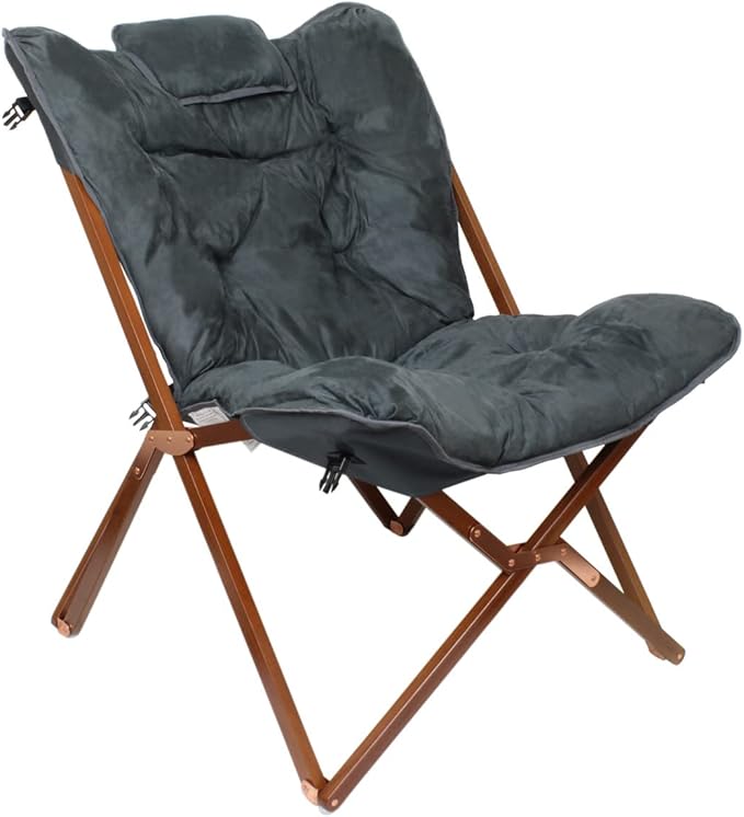 Zenithen Portable Foldable Indoor Wood Butterfly Folding Accent Chair, Perfect for Dorm Rooms, Bedrooms, and Living Rooms, Use for Lounging, Reading, Studying, and Gaming, Gray