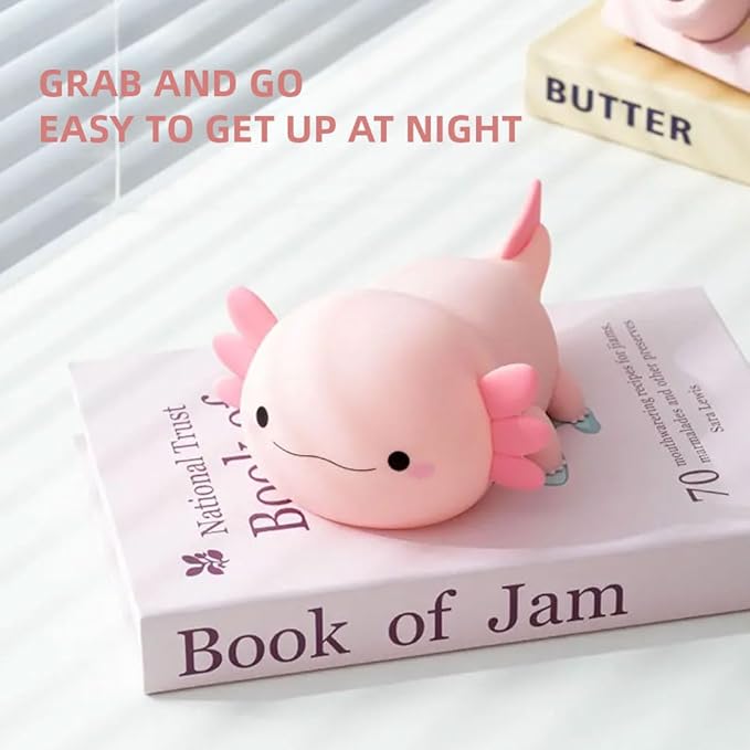 Axolotl Night Light – Cute Rechargeable Dimmable Silicone Lamp, Kawaii Room Decor for Kids Girls Boys