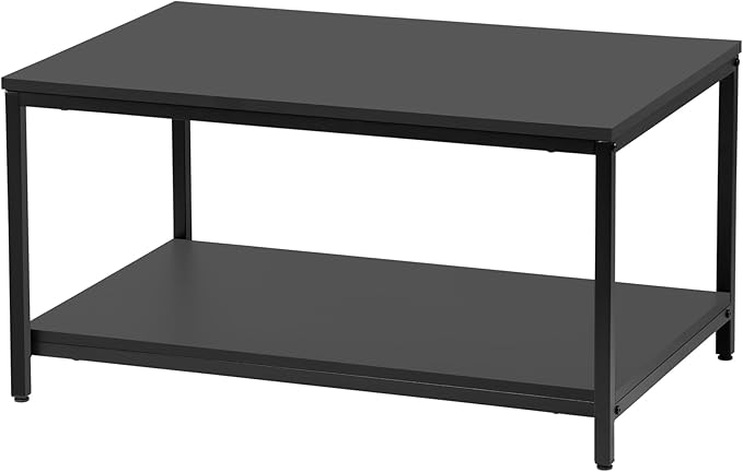 ZenStyle Industrial Coffee Table with Storage Shelf for Living Room, Wood Look Accent Furniture with Vintage Wooden Board Stable Metal Frame Cocktail Table 2-Tier Tea Table