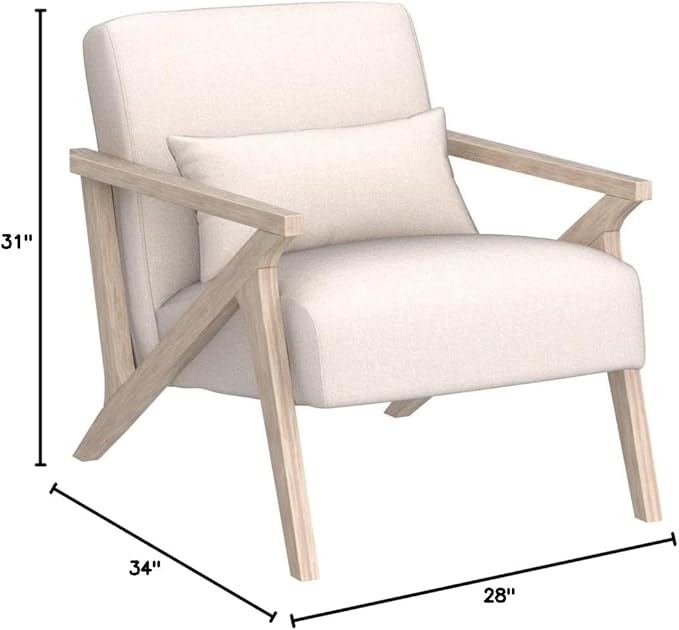 INZOY Mid Century Modern Chair with Wood Frame, Upholstered Armchair with Waist Cushion, Accent Chair for Living Room Bedroom Apartment, Easy Assembly, Beige
