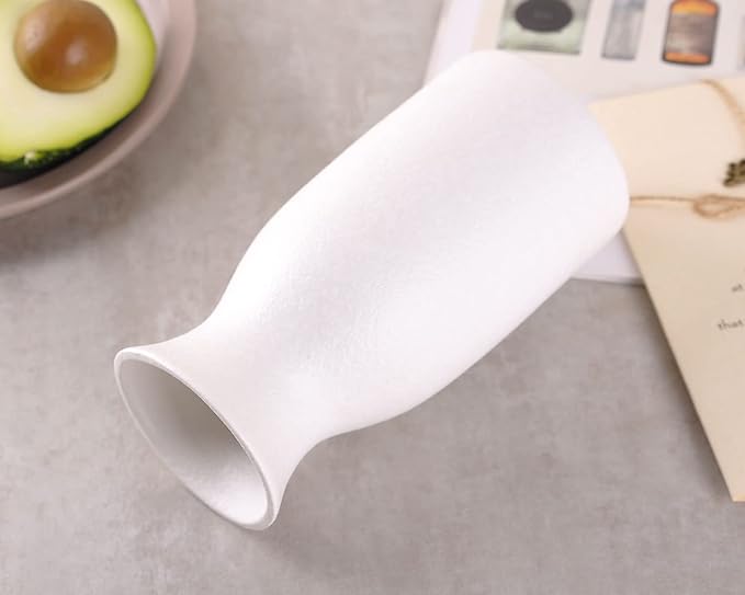 WHJY 6 inch White Nordic Minimalist Matte Handmade Ceramic Vases, Japanese Zen Stoneware Flowerware, Floral Decorations, for Living Room, Study, Bedroom, Balcony, Bar - Short White