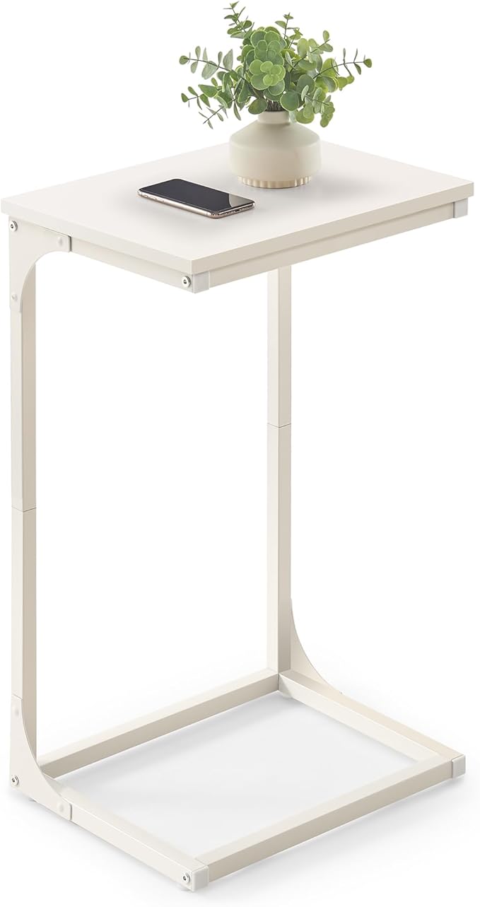 VASAGLE C-Shaped End Table, Side Table for Sofa, Couch Table with Metal Frame, Small TV Tray Table for Living Room, Bedroom, Cream White