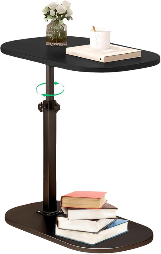 Side Table TV Tray for Couch,Height Adjustable 360° Swivel C Shaped End Table for Small Spaces,Bedside Bathroom Living Room (Black)